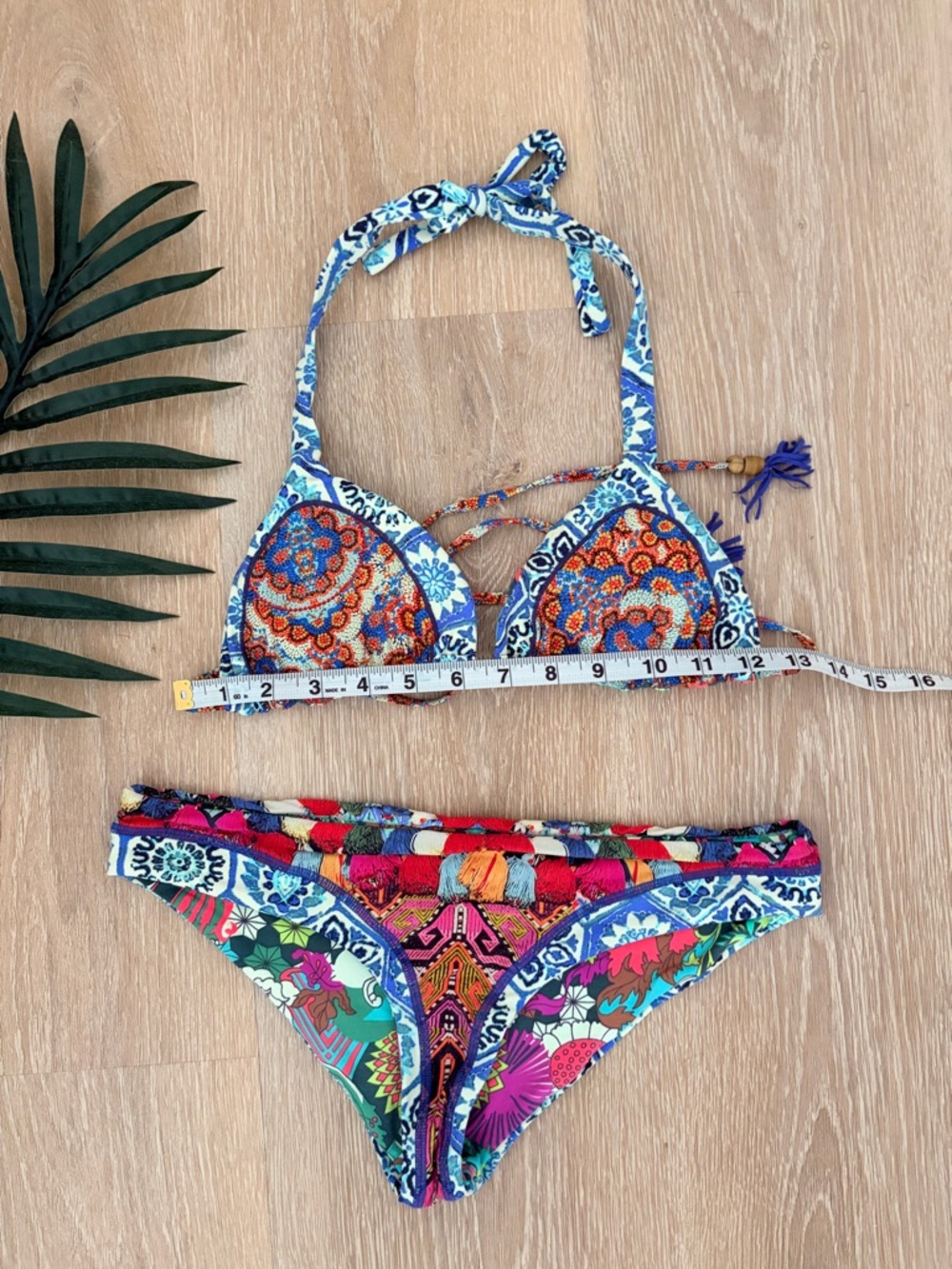 Maaji Vibrant Blue/Pink Boho Halter Top Low Rise Reversable Bikini-M/L - Picture 6 of 8